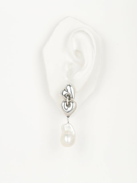 two hearts, one pearl earrings