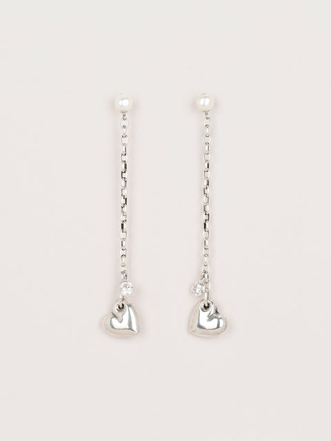 RS.LH.E.009 |  PEARL AND LONG DROP LINKED HEART EARRINGS