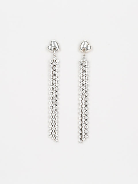 RS.LH.E.011 |  LONG CRYSTAL TASSEL DROP HEART EARRINGS