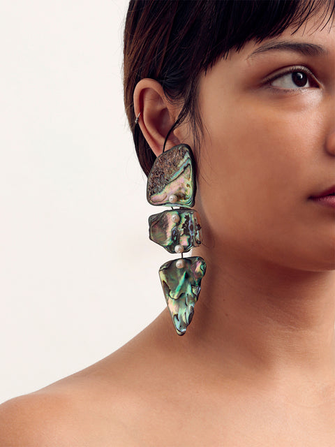 broken paua shell puzzle drop earrings
