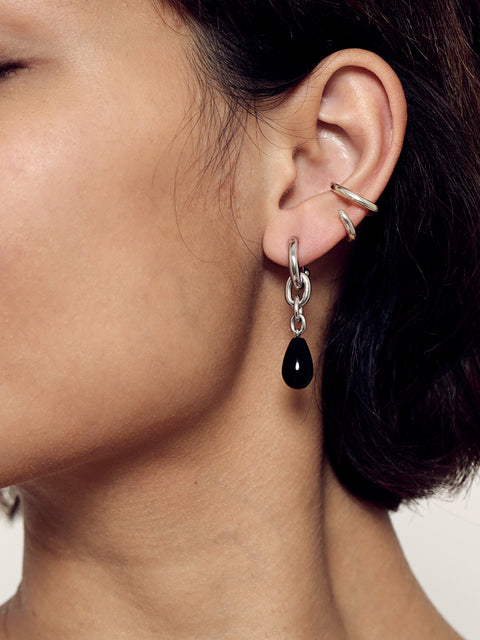 linked onyx teardrop and oval hoop