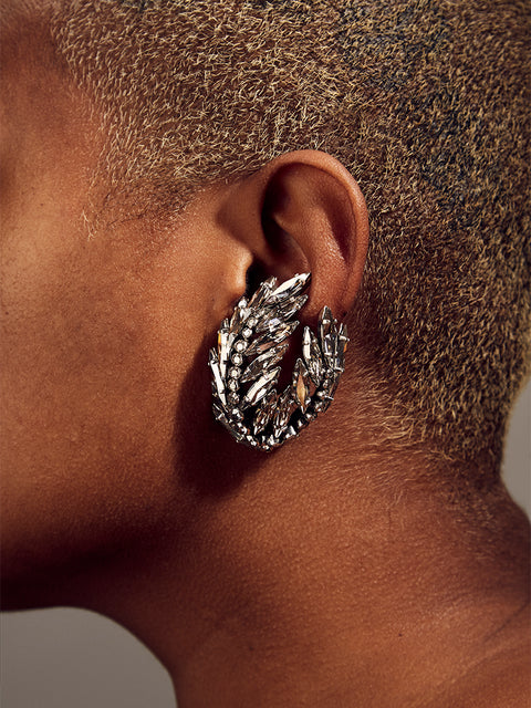 RS.TP.E.005 | DOUBLE CRYSTAL PALM FROND CLIP EARRING