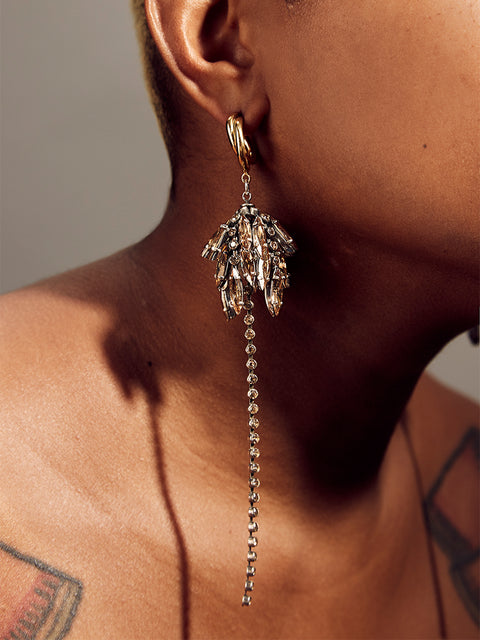 golden crystal coconut tree drop earring