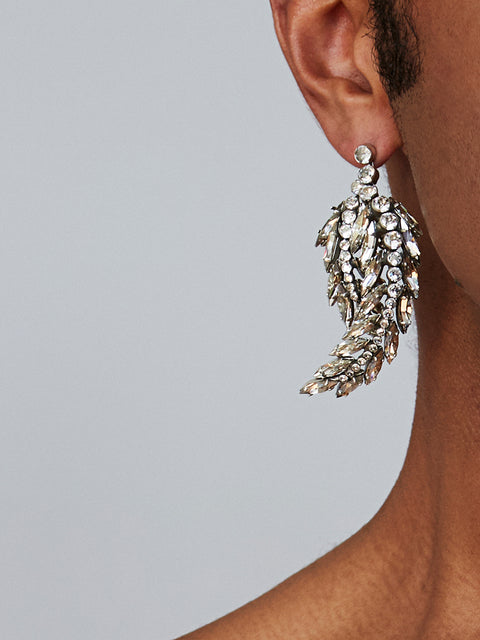 crystal double palm frond drop earring